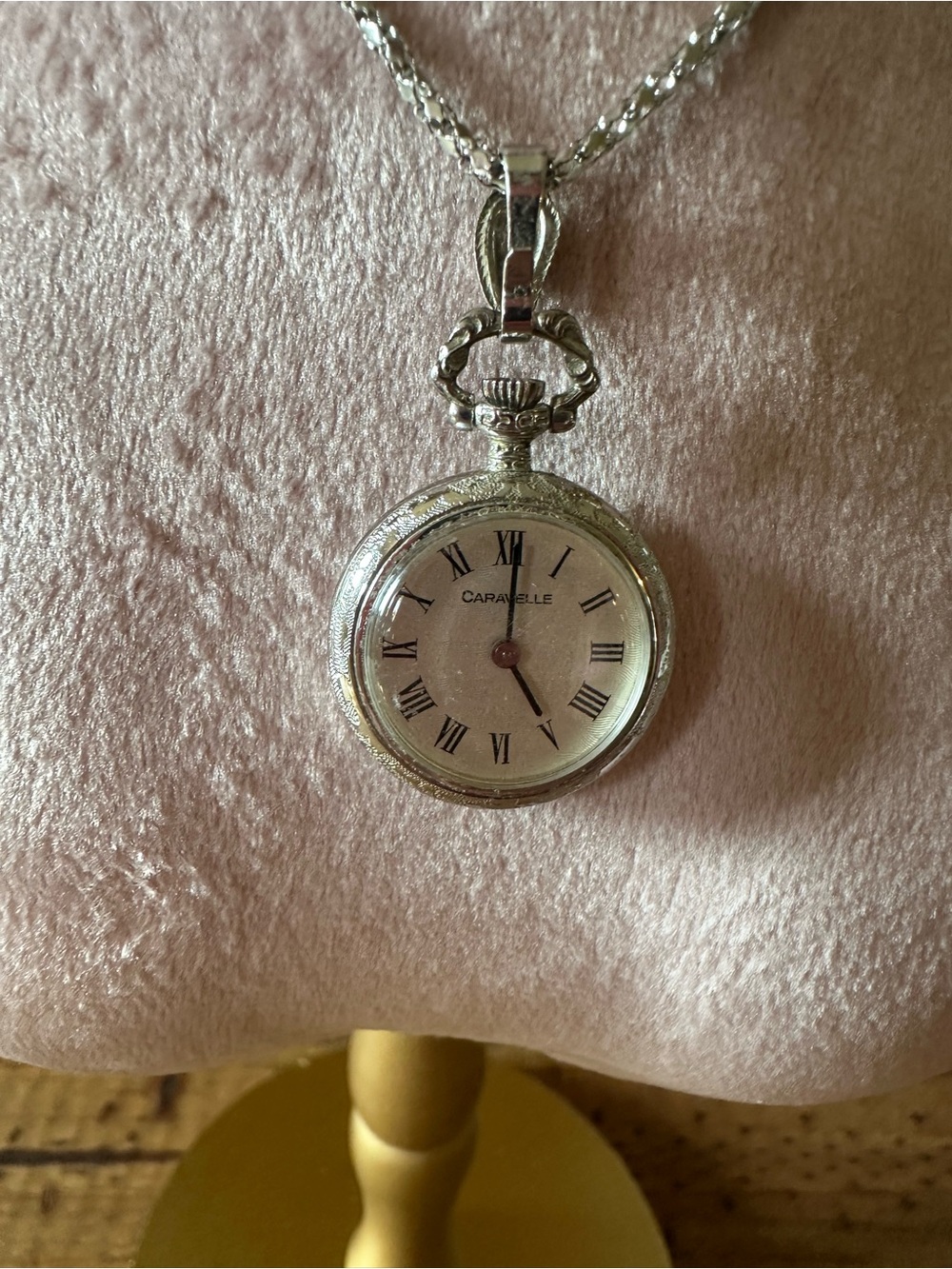 Bulova Silver-Tone Pocket Watch Necklace with Roman Dial